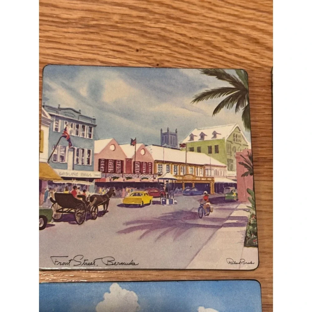 Vintage Richard Brooks Bermuda Scenic Coasters Set of 6 Lighthouse Golf